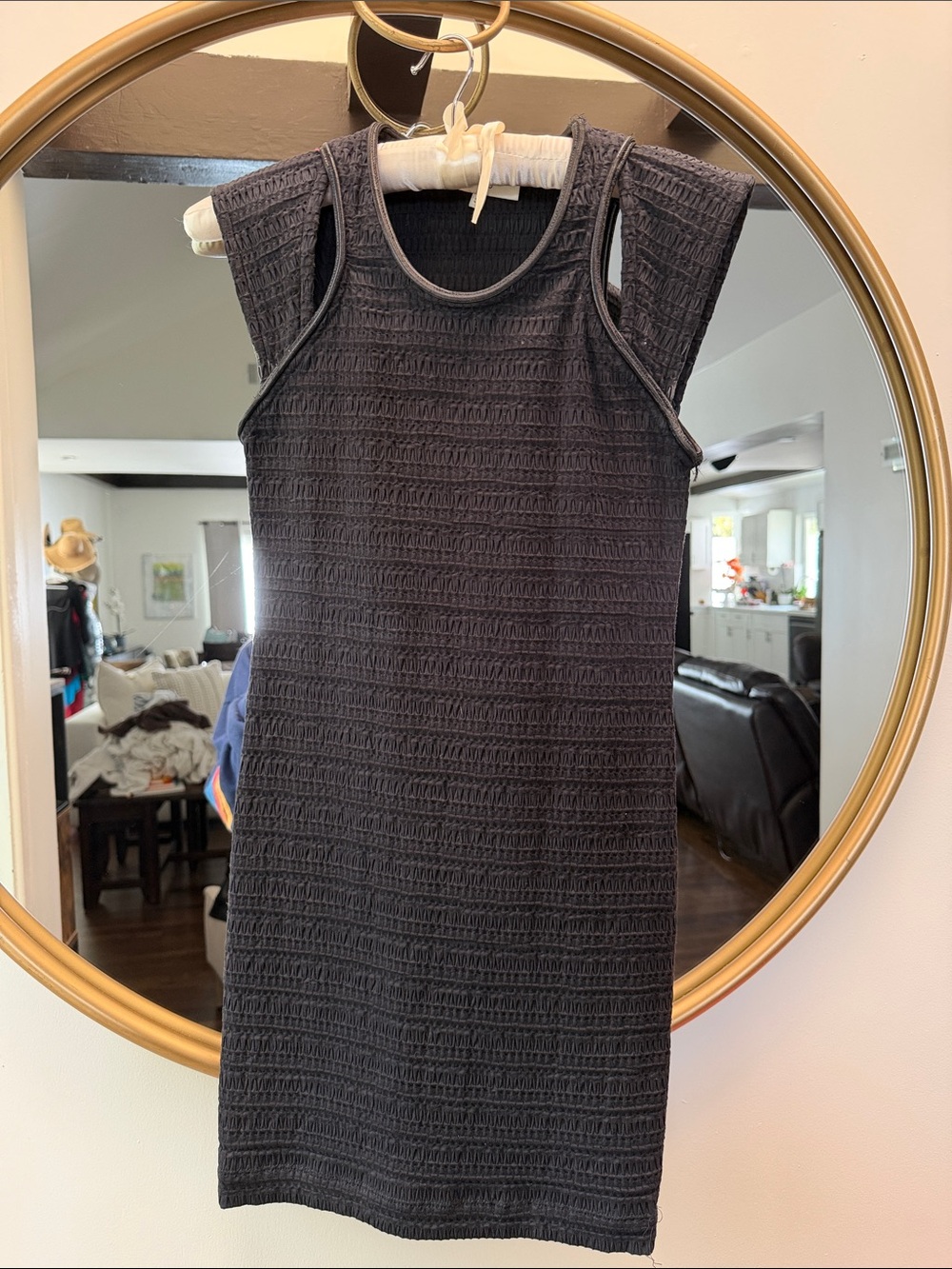 IRO Black Textured Cap-Sleeve Mini Dress
